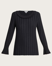 Smart Ribbed Frill Jumper, Black (BLACK), large