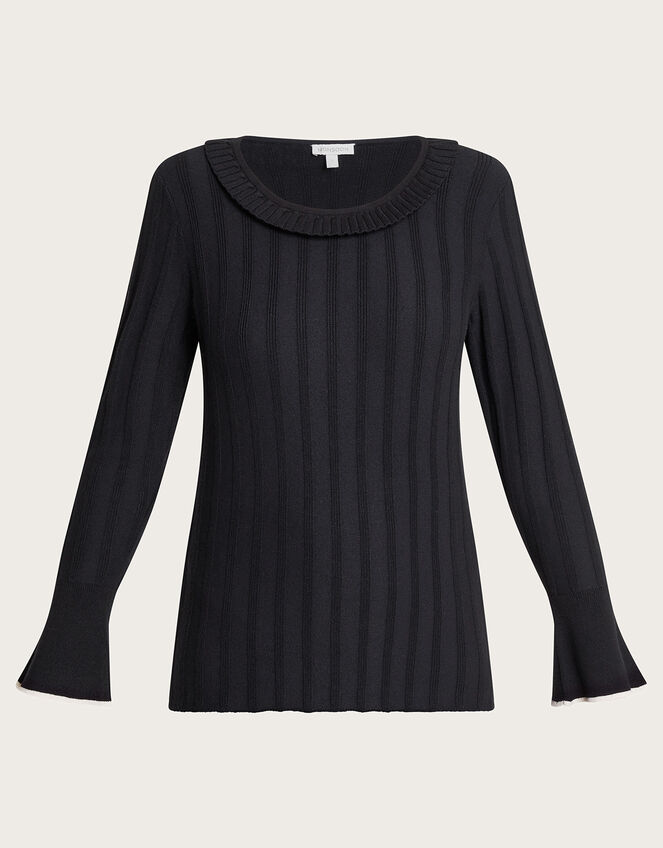 Smart Ribbed Frill Jumper, Black (BLACK), large