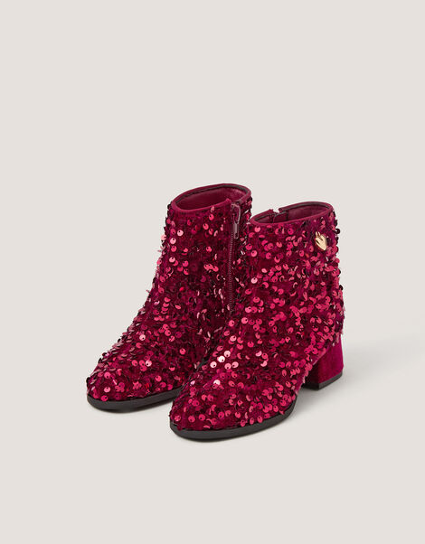 Sequin Velvet Ankle Boots, Red (BURGUNDY), large