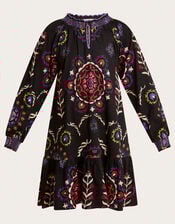 Xoey Print Tiered Dress, Black (BLACK), large