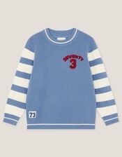 Embroidered Stripe Knit Jumper, Blue (BLUE), large