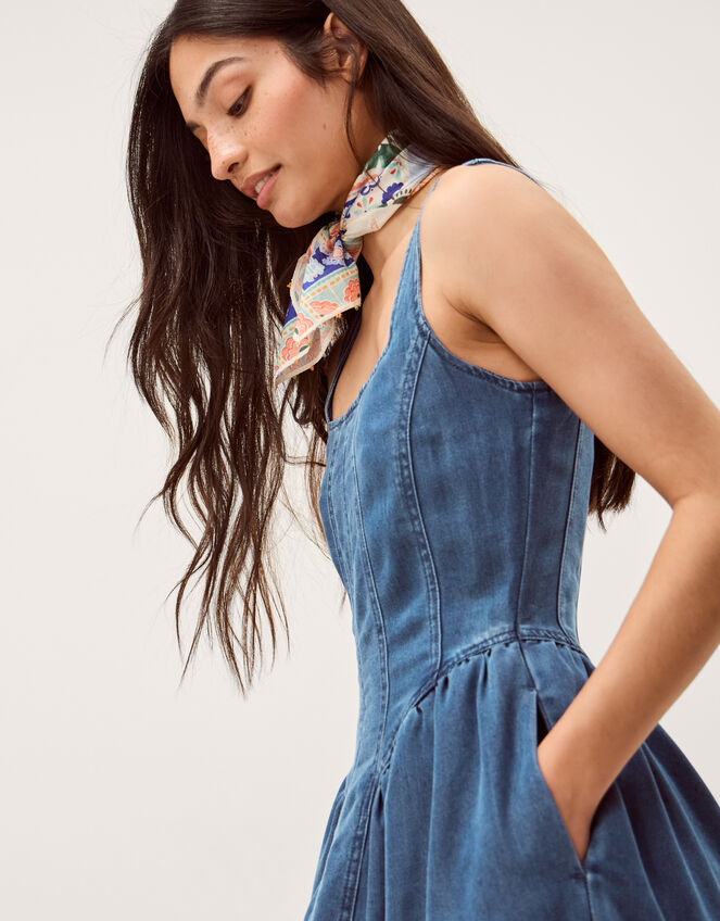 Delia Denim Midi Corset Dress, Blue (DENIM BLUE), large