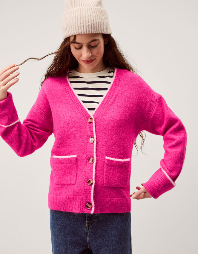 Oona V-Neck Oversized Cardigan , Pink (DARK PINK), large