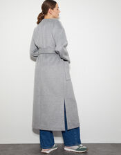 Cassie Long Belted Coat, Gray (GREY), large