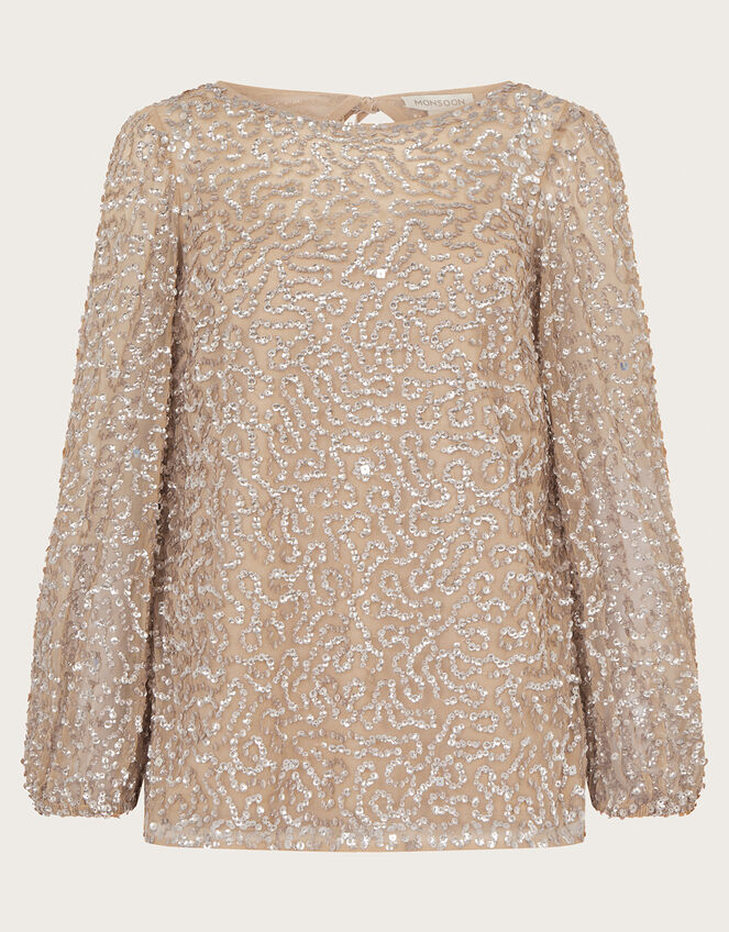 Keely Sequin Top in Recycled Polyester Natural