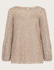 Keely Sequin Top in Recycled Polyester, Natural (CHAMPAGNE), large