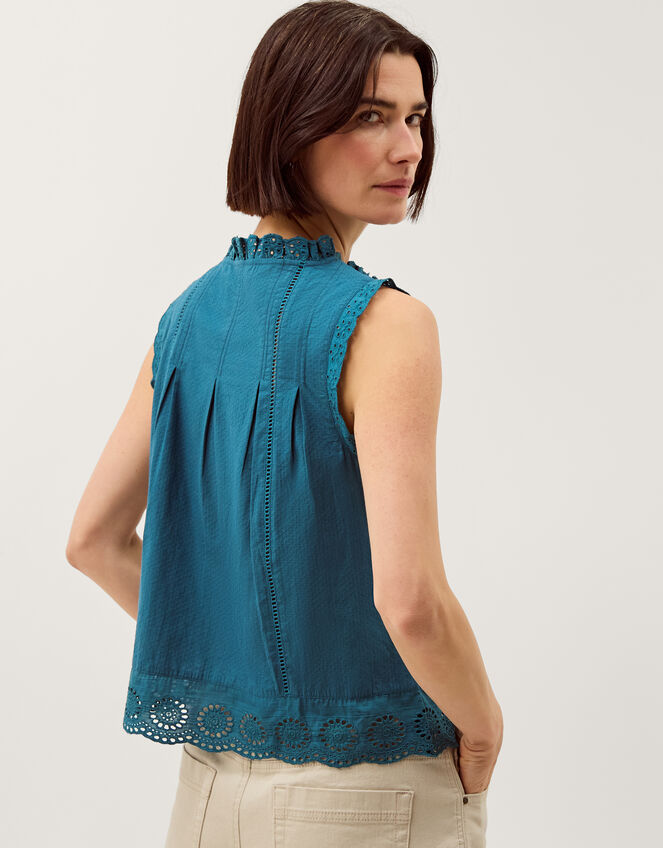 Trish Broderie Frill Sleeveless Top, Teal (TEAL), large