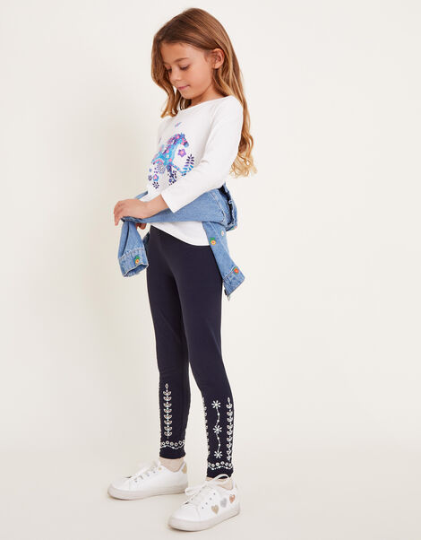 Sequin Broderie Leggings, Blue (NAVY), large