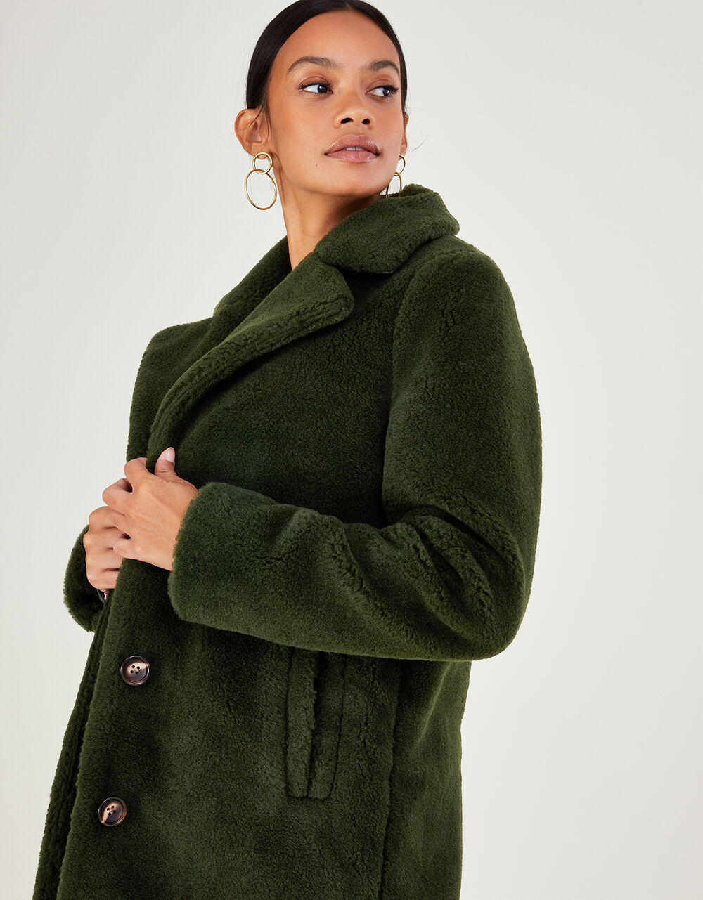 Tabitha Single Breasted Teddy Coat Green