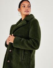 Tabitha Single Breasted Teddy Coat, Green (GREEN), large
