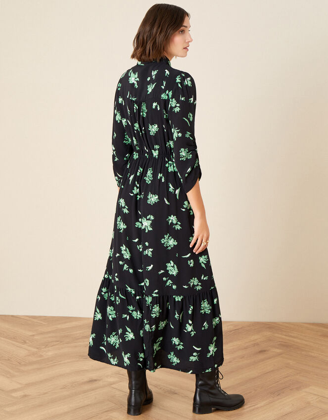 Embellished Floral Midi Dress, Black (BLACK), large
