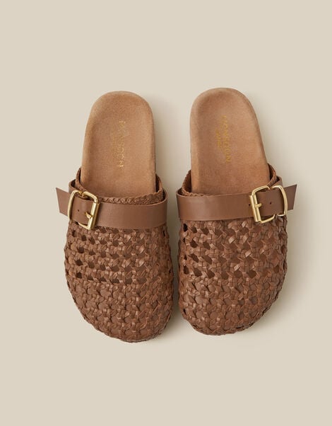 Freya Woven Leather Mules, Natural (NEUTRAL), large