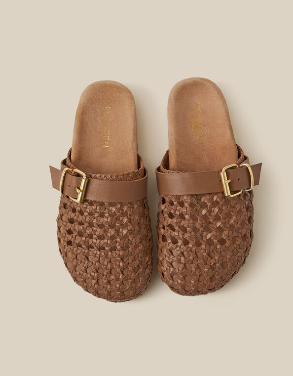 Freya Woven Leather Mules, Natural (NEUTRAL), large