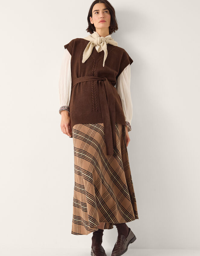 Cohen Tie Waist Cable Knit Vest, Brown (CHOCOLATE), large