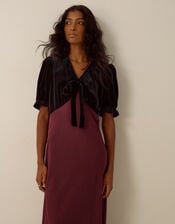 Fiona Puff Sleeve Velvet Satin Midi Dress, Red (WINE), large