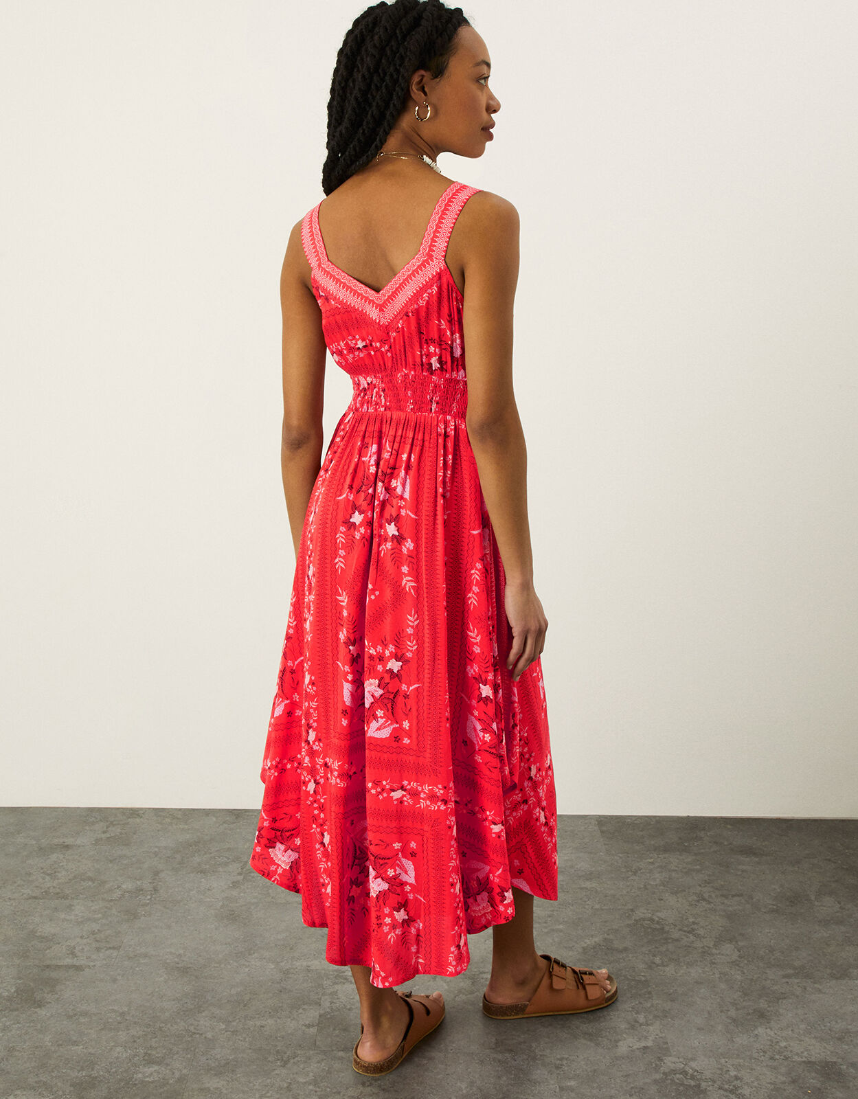 Scarf Print Fit and Flare Midi Dress Red