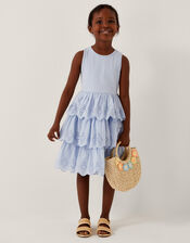 Sleeveless Broderie Tiered Dress, Blue (BLUE), large