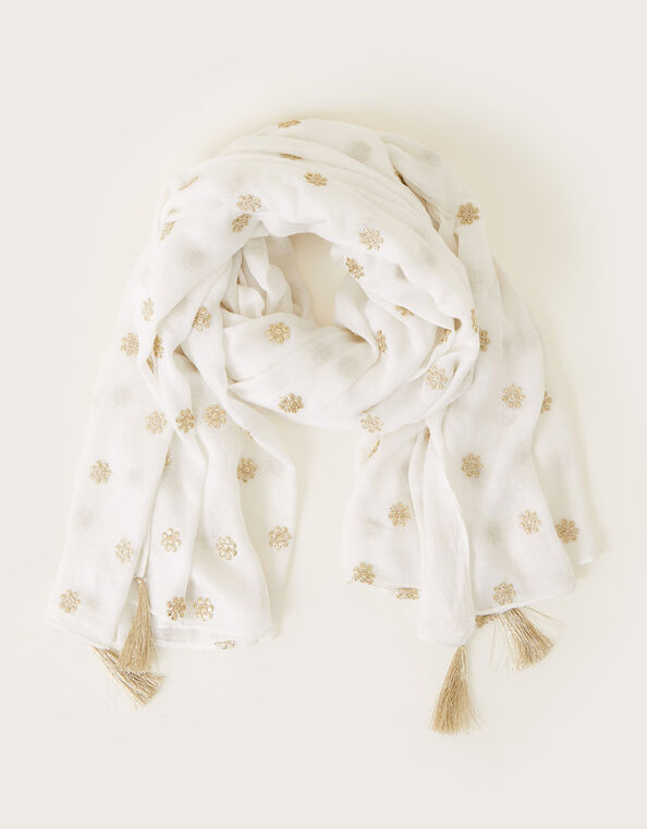 Embroidered Scarf, White (WHITE), large