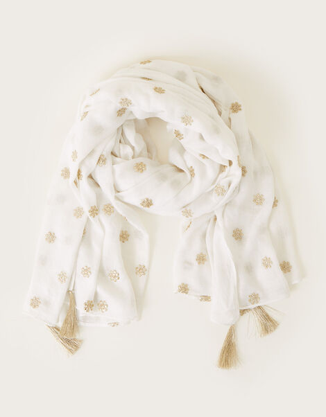 Embroidered Scarf White, White (WHITE), large