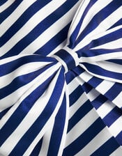 Stripe Bow Twill Party Dress, Blue (BLUE), large
