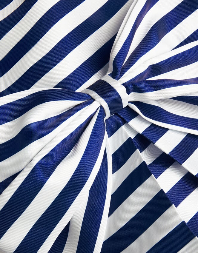 Stripe Bow Twill Party Dress, Blue (BLUE), large