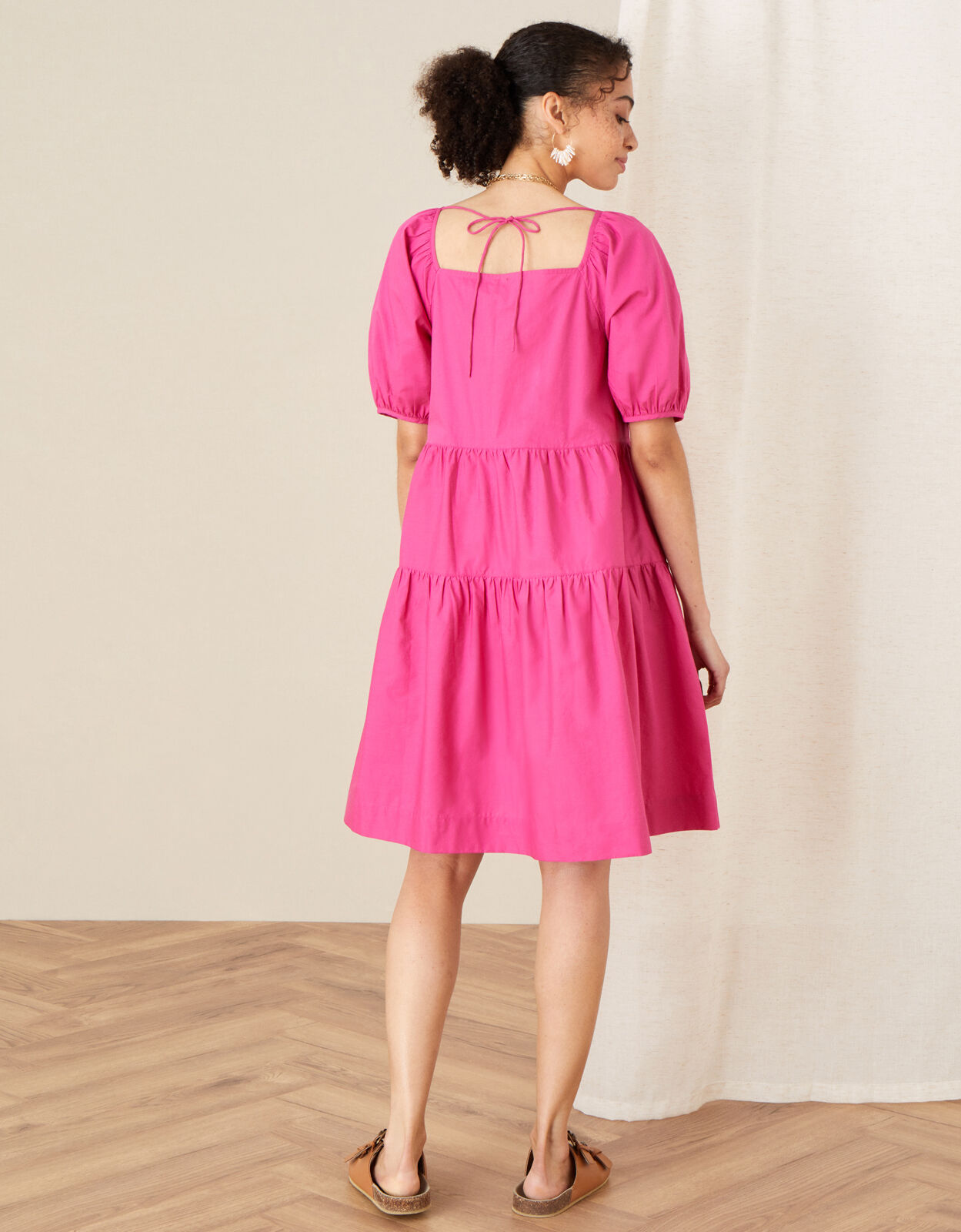 Tiered Dress in Organic Cotton Pink 