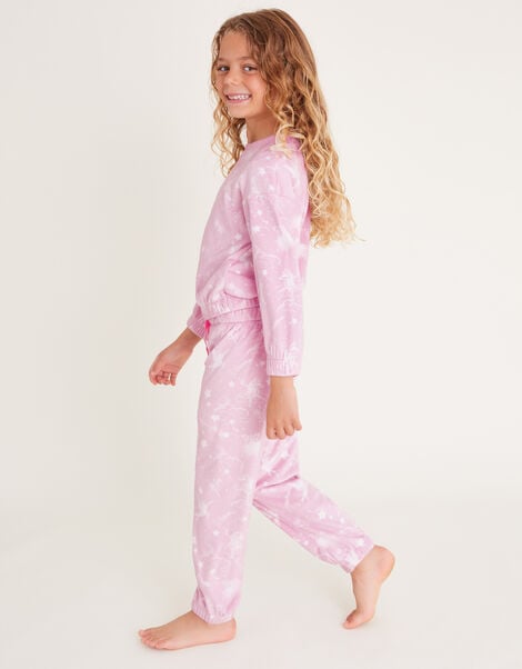 Velour Fairy Print Long Sleeve Pyjamas Set, Pink (PINK), large