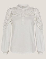 Layla Lace Jersey Top, Ivory (IVORY), large
