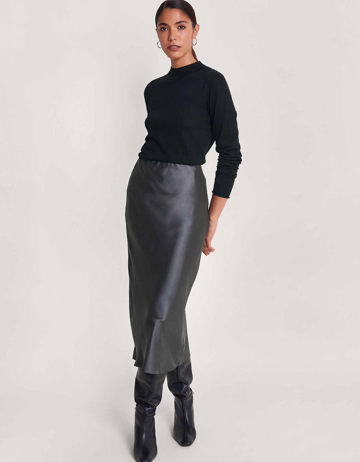 Mid length store satin skirts gray