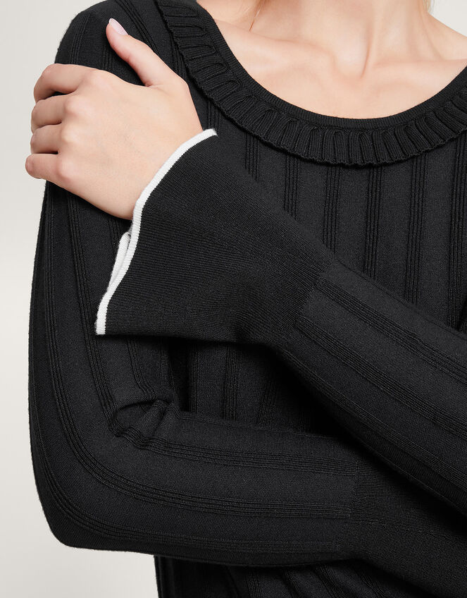 Smart Ribbed Frill Jumper, Black (BLACK), large