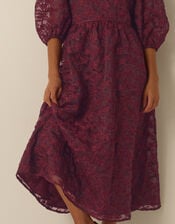 Wren Embroidered Organza Midi Dress, Red (BURGUNDY), large
