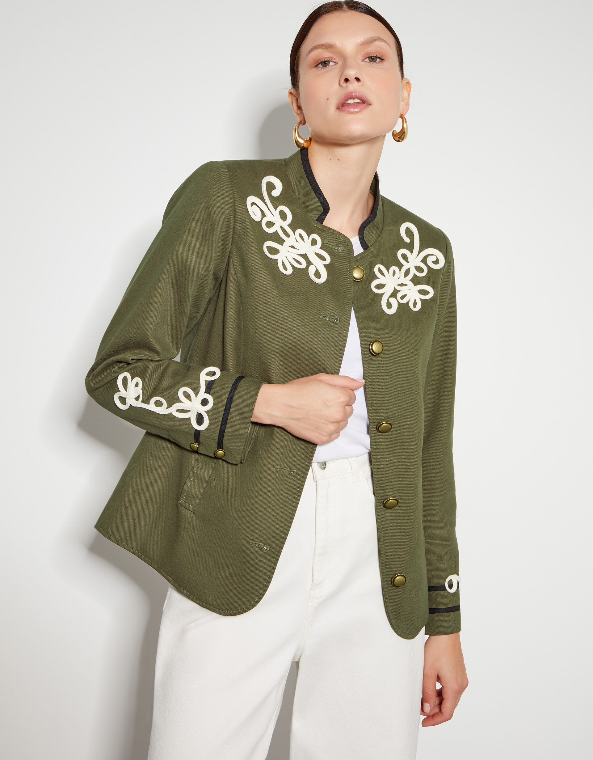 Eden Cornelli Embroidered Jacket Green | Women's Jackets | Monsoon US.