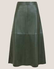 Pippa Faux Leather Midi Skirt, Green (GREEN), large