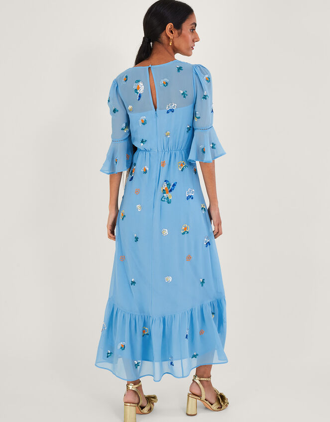 Daniella Embellished Wrap Dress in Recycled Polyester, Blue (BLUE), large