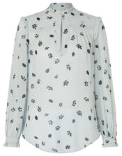 Leaf Print Blouse in Sustainable Viscose, Grey (GREY), large