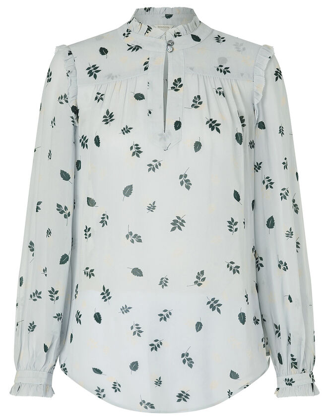 Leaf Print Blouse in Sustainable Viscose, Grey (GREY), large