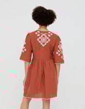 Raffya Arabella Embroidered Mini Dress, Orange (RUST), large