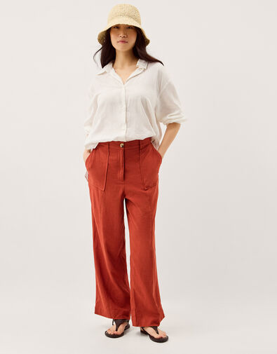 Jolie Straight Linen Blend Trousers, Orange (RUST), large