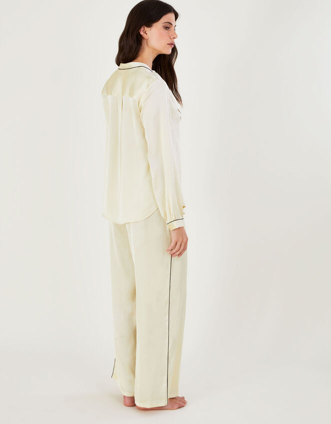 Satin Trim Pyjama Set in Recycled Polyester , Cream (CREAM), large