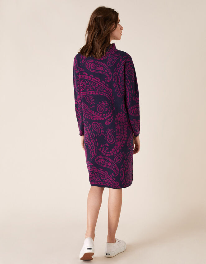 Paisley Jacquard Knit Dress, Blue (NAVY), large