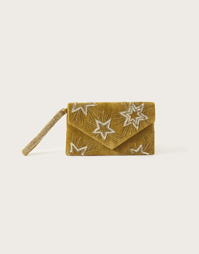 Star Embellished Velvet Clutch Bag, , large