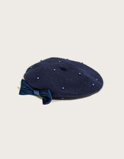 Emily Pearl Beret, Blue (NAVY), large