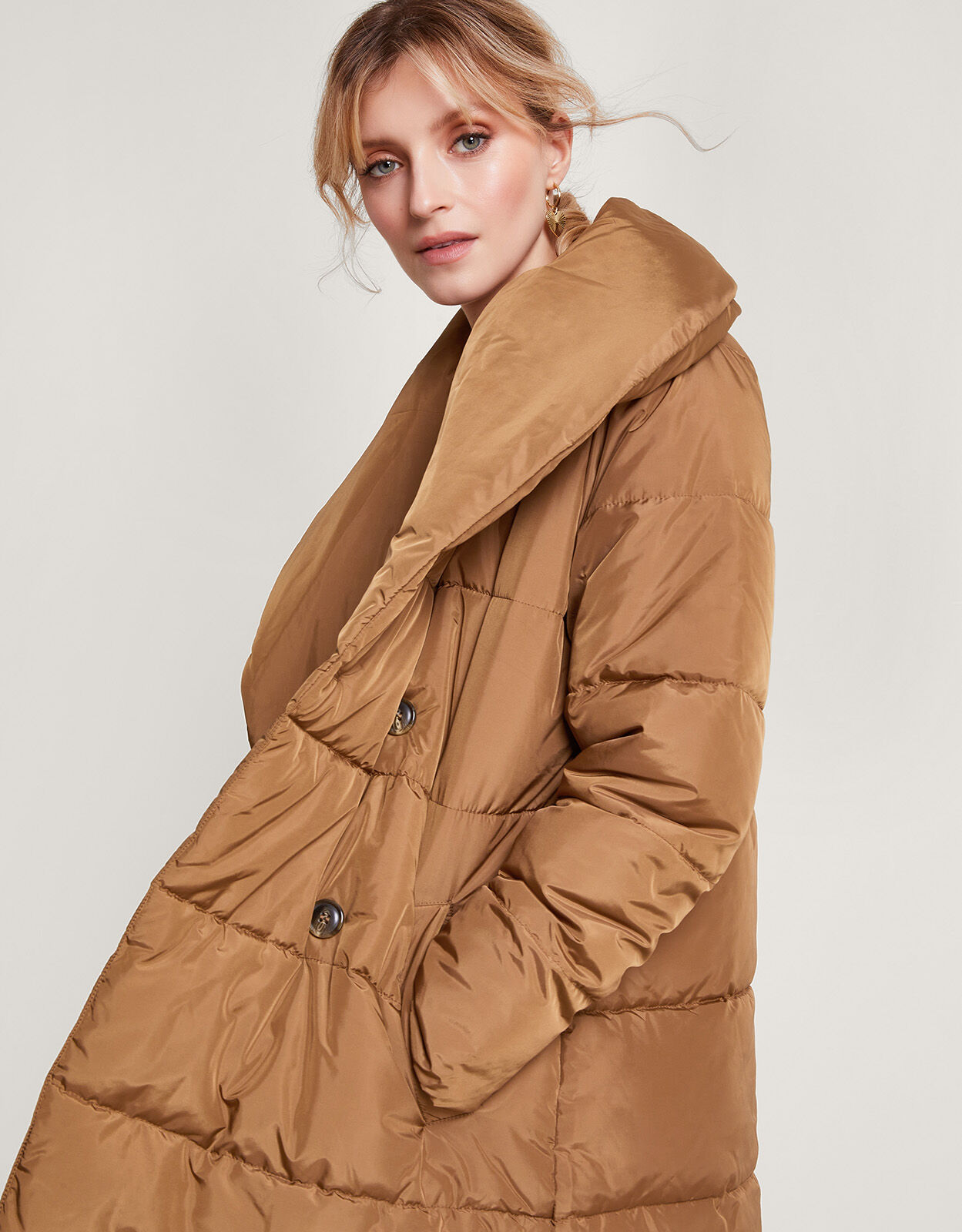 Shannon Shawl Collar Padded Coat Camel 