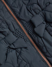 Bonnie Bow Quilted Puffer Coat, Blue (NAVY), large