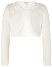 3D Flower Cropped Cardigan, Ivory (IVORY), large
