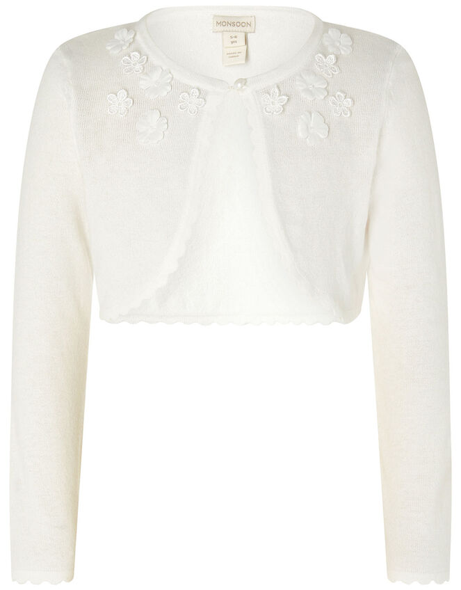 3D Flower Cropped Cardigan, Ivory (IVORY), large
