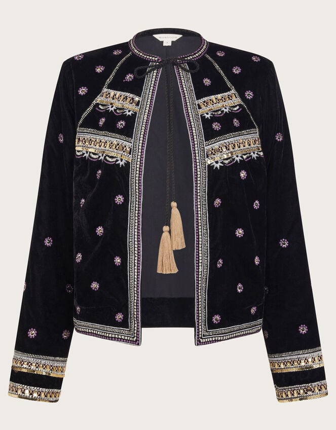 Vera Embellished Velvet Jacket, Black (BLACK), large