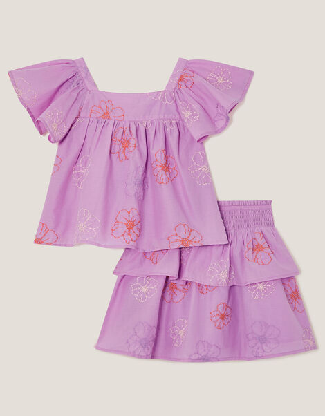 Floral Embroidered Top & Skirt Set, Purple (LILAC), large