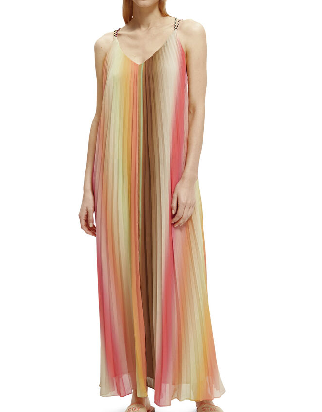 Scotch and Soda Pleated Tank Top Maxi Dress Shorter Length, Multi (MULTI), large