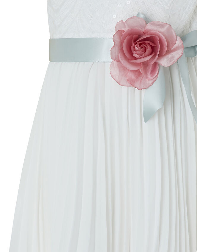 Layla Sequin Lace Pleated Dress, Ivory (IVORY), large